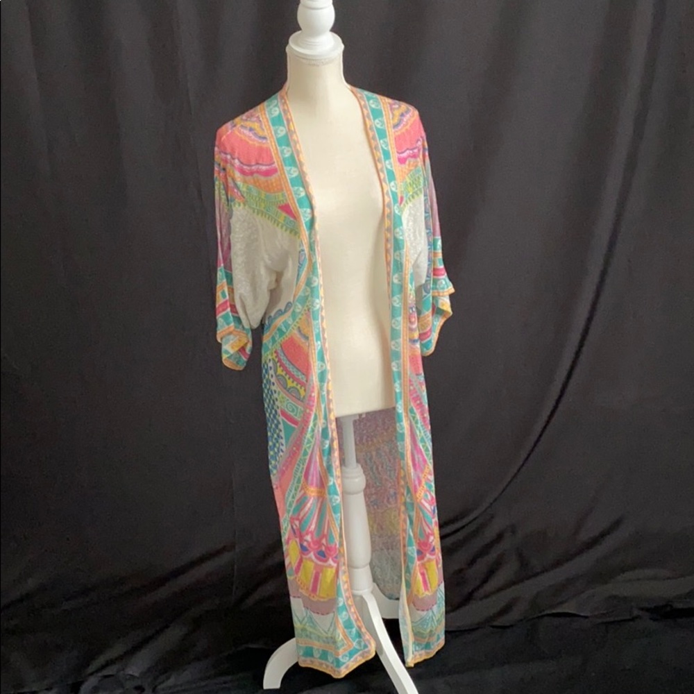 Pastel colored multi-pattered kimono